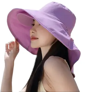 Womens Wide Brim Sun Hat UV Protection Foldable Beach Bucket Hat with Neck Flap