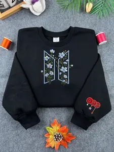 Floral Embroidery Minimal Sweatshirt  | Aesthetic Streetwear Crewneck | Soft Cozy Pullover