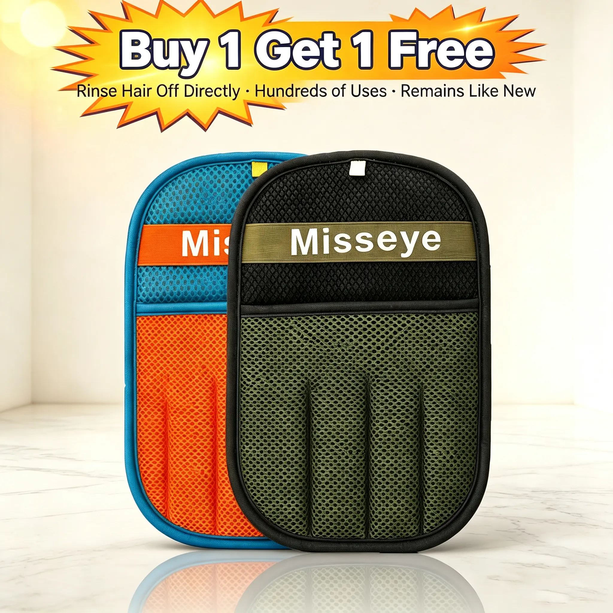 Misseye 2Pcs Electrostatic Pet Hair Remover Gloves, Reusable Washable Pet Grooming Mitt, Lint & Fur Remover for Cats Dogs, Sofa, Carpet, Couch, Car Seat