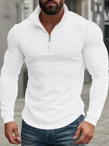 Men's Regular Fit Plain Half Zip Up Knit Sweatshirt, Casual Long Sleeve Pullover for Spring & Fall, Fashion Men's Clothes for Daily Wear