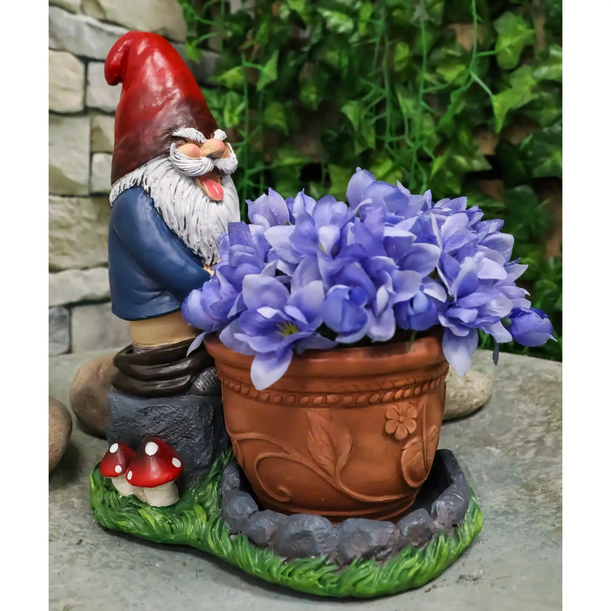 Resin Whimsical Garden Naughty Gnome Statue Planter Vase Pot - Pants Down Peeing Design, 4.5" Top Diameter, 9" High, for Front Porch, Flower Bed Home Decor