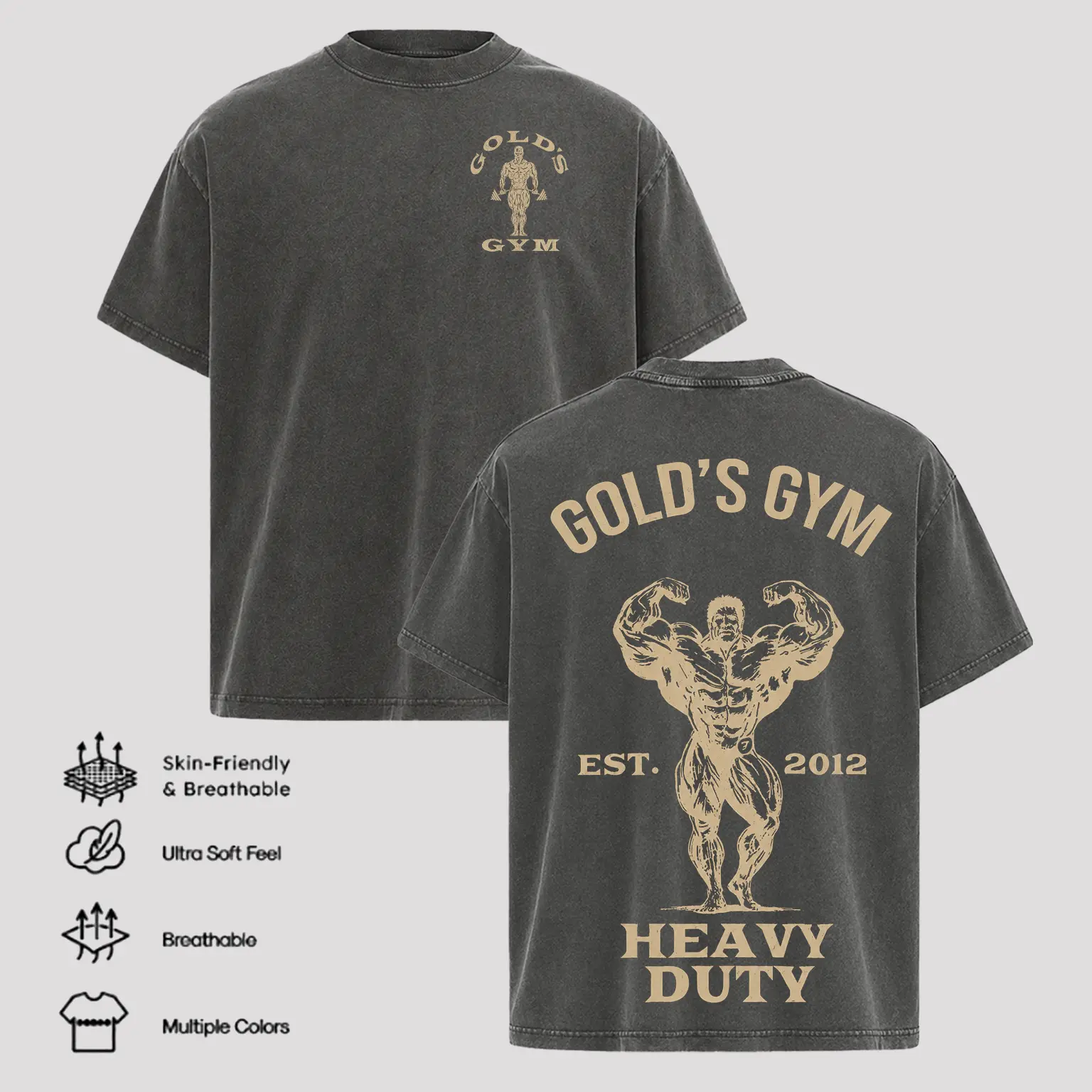 Heavy Duty Gold’s Gym Vintage Comfort Color Oversized Workout T-Shirt – Bodybuilding Pump Cover Graphic Tee, Heavyweight Cotton Muscle Training Shirt, Body Fitness Streetwear Summer Outfit Gift Shirt for Gym Lovers