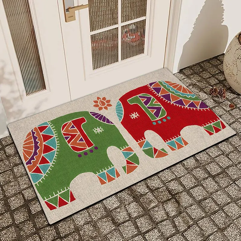 1 Abstract Elephant Printed Door Mat With Linen Surface Diatomaceous Earth Anti Slip And Absorbent Indoor And Outdoor Printed Door Mats Kitchen Dining Room Bathroom Bedroom Decoration Holiday Home Decoration