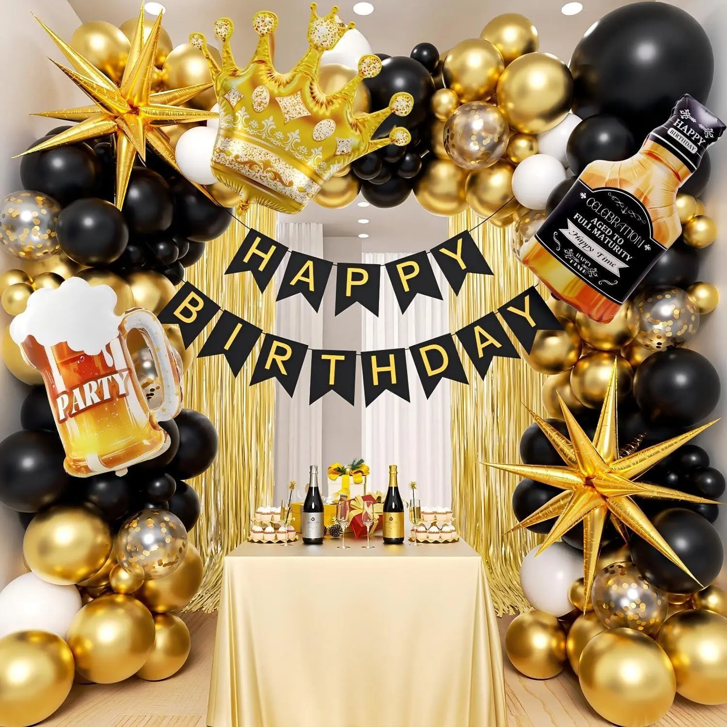 Black Gold Birthday Party Decorations With Happy Birthday Banner Foil Balloons For 16Th 18Th 21St 22Th 32Th 40Th 50Th 60Th Birthday Decorations For Men