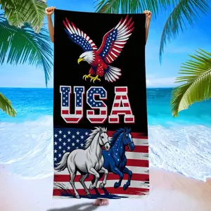 1pc Pack, Microfiber, American Style Eagle And Stallion Pattern Beach Towel, Quick-Dry Microfiber, Strong Wrap Design, Suitable for Beach And Pool Use, Beach And Reusable, Perfect for The Pool, Beach, Travel, Picnics, Baths