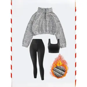 3-piece Set Women's Fleece Lined Sweatshirt Set, Sports Tight Yoga Pants, Breathable Skin-friendly Top, Autumn Winter Sportswear, Leggings Sports Set