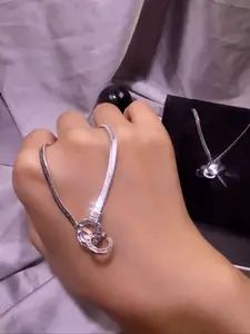 Elegant Women's Snake Chain Necklace, Minimalist Design Dual Ring Clasp, Luxury High-End Fashion Jewelry, Perfect Gift Idea