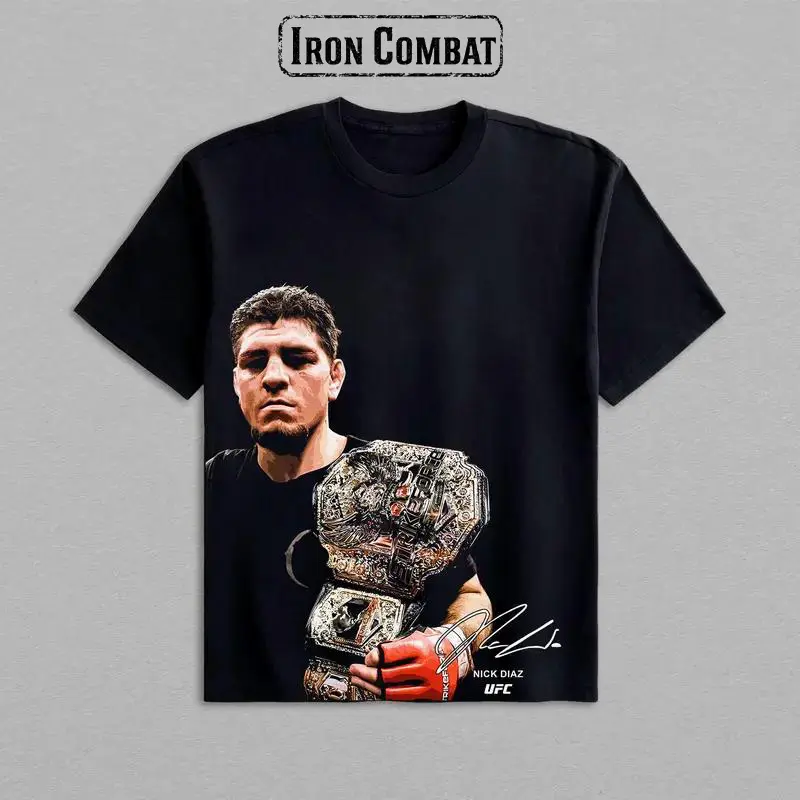 Iron Combat  Nick Diaz T-Shirt, UFC Nick Diaz UFC Sports Shirt, UFC Vintage Cotton Tee, UFC Merch, Casual T-Shirts Top Short Sleeves DTG Print Sports Apparel Gift For Men