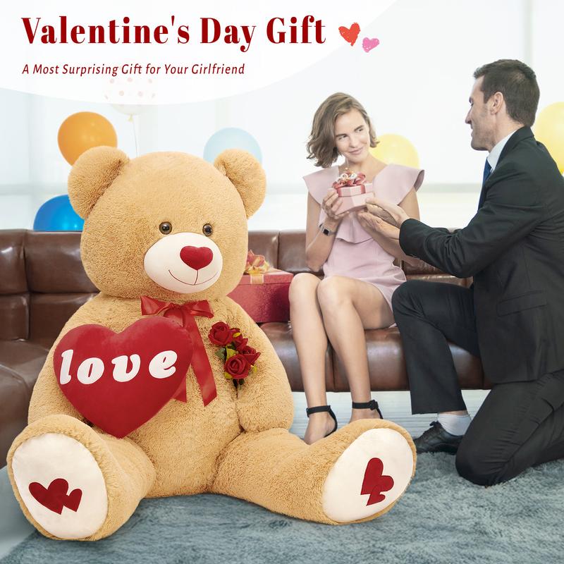 Giant Teddy Bear 4.9Ft Stuffed Animal, Big Teddy Bear with Heart, Large Brown Stuffed Bear Plush Toys for Kids, I Love You Valentines Bear Gift for Girlfriend Wedding Durable Soft Fluffy