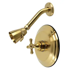212 MAIN Metropolitan Pressure Balanced Cross Handle Shower Faucet, Brushed Brass, Wall Mount, Modern Bathroom Fixture