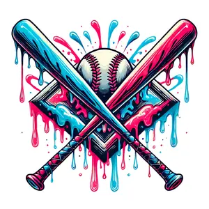 Dripping Paint Baseball and Baseball Bats Direct To Film Print, DTF Print, Ready To Press Print For T-Shirts