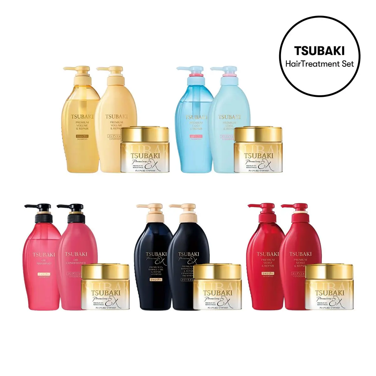 TSUBAKI Premium Haircare Collection 3-Piece Set - Golden, Red, Blue & Black Camellia Shampoo, Conditioner & Oil, 0-Second Salon-Level Moisturizing Repair Treatment, 15.22 fl oz*2+180g Value Pack, Cleanser