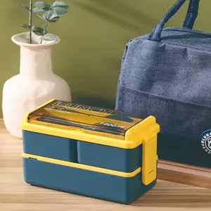 Leak-Proof Dual Layer Lunch Box with Spoon & Fork, Microwave Safe, Dishwasher Safe, Portable Food Container for School & Work