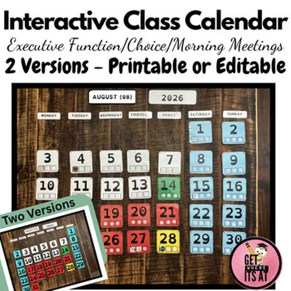 Interactive Color-Coded Calendar System, Educational Tool for Special Education, Executive Function Development