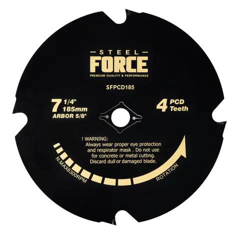 Steel Force CRPCD185 7-1/4" 4-Tooth Single Diamond-Tipped (PCD) Cutting Blade, 4-Tooth Control for Clean Edges, Durable Configuration for Fiber Cement & Laminate Flooring Cuts