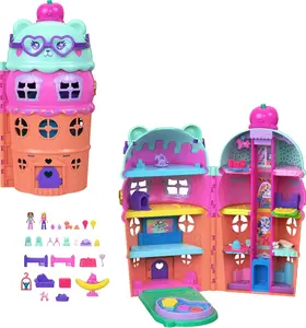 Polly Pocket Micro Dolls & Large Gelato House Playset, Ice Cream Bear Theme with 25+ Accessories Including Furniture, Food, and Pets