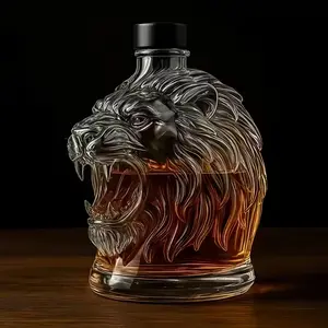 Lion Head Glass Wine Bottle, Whiskey Crystal Cup, High Borosilicate Glass Material, Unique Design, 10.82oz, Home Bar Use