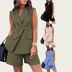 Professional Temperament Double Breasted Sleeveless Suit Set, Fashionable Boutique, Commuting Style
