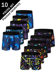 Men's Gaming Element Print Briefs, Cyberpunk Style, Skin-Friendly Mid-Waist, Random Colors, Casual Fitted Underwear, 10-Pack
