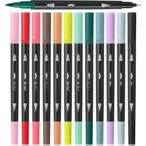 - Dual Tip Brush s, 12 count, Muted Colors, Fine & Brush Tip Markers for Adult Coloring Markers for Adults