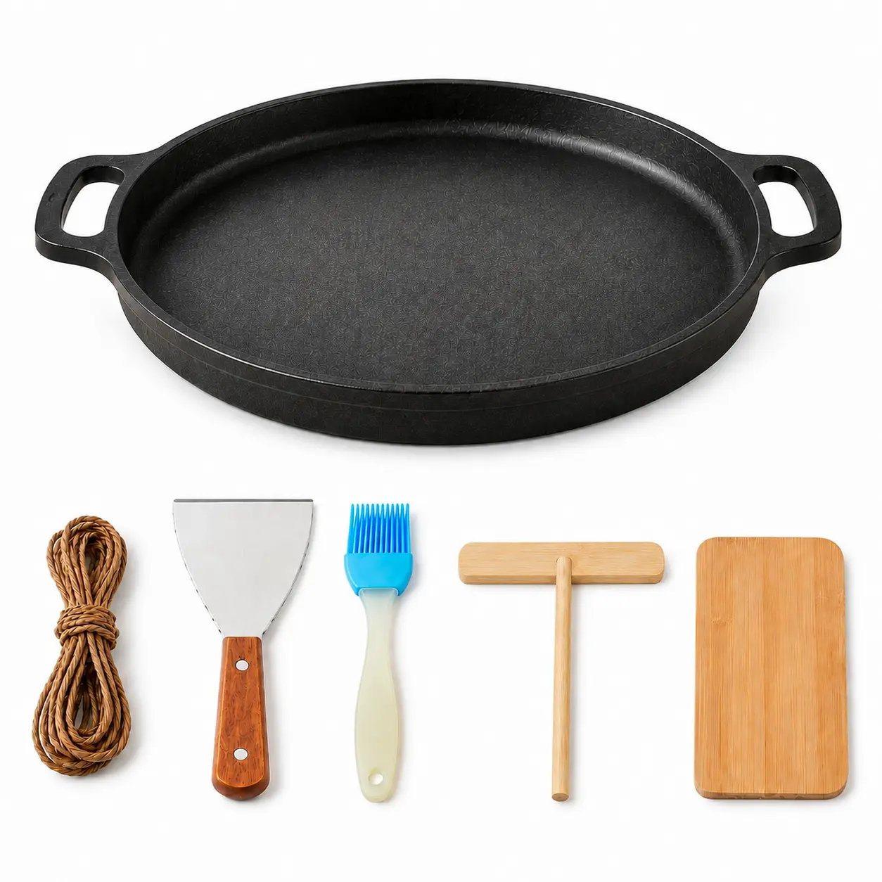 11-Inch Cast Iron Griddle Pan with Dual Handles, Flat Cooking Surface for Pancakes, Crepes, Eggs & Burgers, Includes 5-Piece Kitchen Accessories Set warmer buffet
