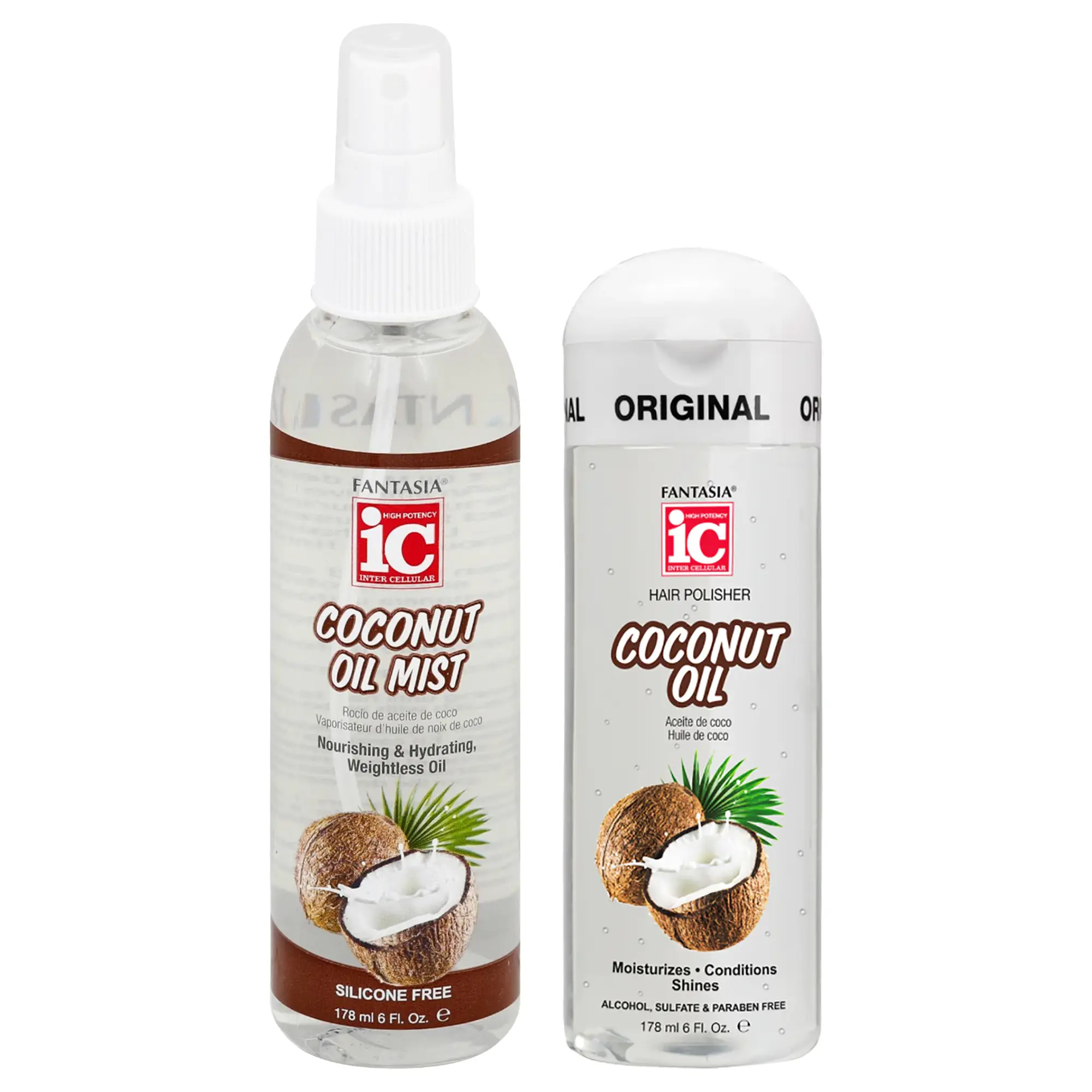Fantasia IC Coconut Oil Haircare Bundle - 6oz Smooth Hydrating Serum + 6oz Lightweight Moisturizer Coconut Mist Duo