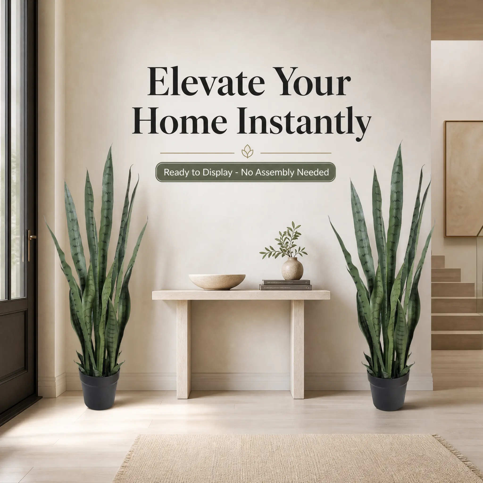 2-Pack 35-in Green Synthetic Sansevieria - Outdoor Artificial Plants, Indoor Home/Commercial Decor, Premium Housewarming Gift, Plant Styling Countertop Alternative