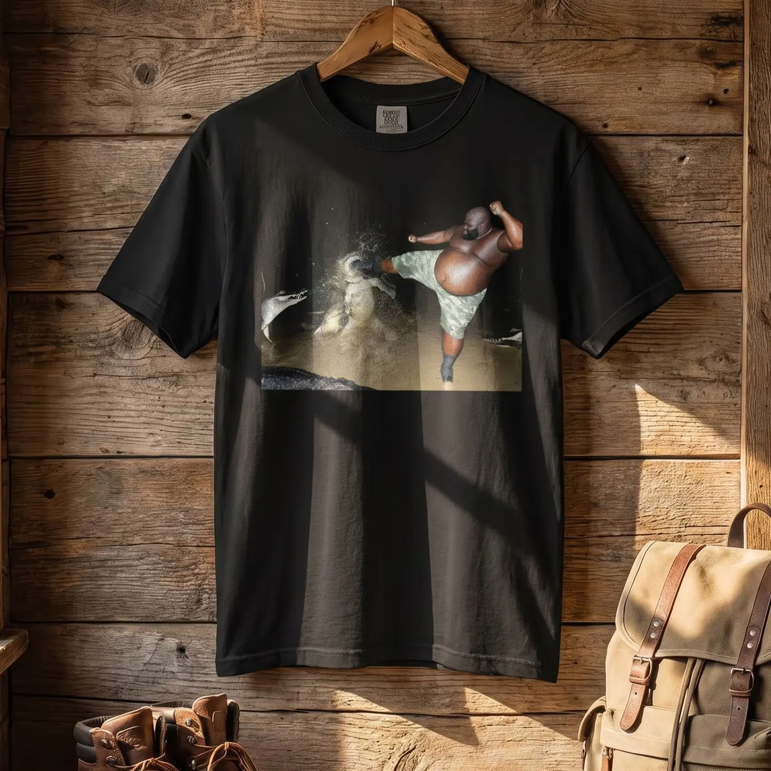 Black Guy Kicking Crocodile T-Shirt, Viral Funny Meme Tee, Comfort Colors Graphic Shirt, Chaos Energy Croc Fight Tee, Internet Humor