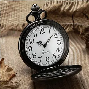 Classic Smooth Vintage Quartz Pocket Watch with Arabic Numerals Scale for Men and Women