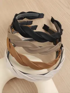 Elegant Vintage Coffee Color Fabric Hairbands, 4pcs Autumn Winter Braided Headbands, Sweet Commuting Accessories for Daily Use & Parties