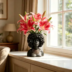 Resin Lady Head Statue Planter Pot, 10 Inch Indoor Outdoor Garden Decor, Vintage Style Sculpture Gift for Plant Lovers