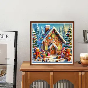 Gingerbread House Pattern DIY Diamond Arts Colorful Painting Kit without Frame, DIY 5D Diamond Arts Colorful Painting for Bedroom Home Wall Decor