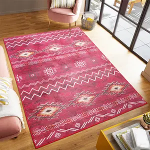 Large Bohemian Faux Cashmere Area Rug, Washable Non-slip Backing Retro Area Rug, Low Pile Area Rug for Living Room, Bedroom, Dining Room, Blue, Red, Beige, 4x6, 5x7, 6x9, 8x10 Feet