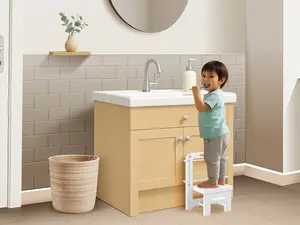 Toddler Step Stool with Straps – Folding Cabinet-Attached Kids Stool Perfect for Small Bathrooms & Kitchens, Non-Slip, CPSC Lab Approved, Fits Cabinets 14” W x 19” H Minimum, for Kids Ages 3-6