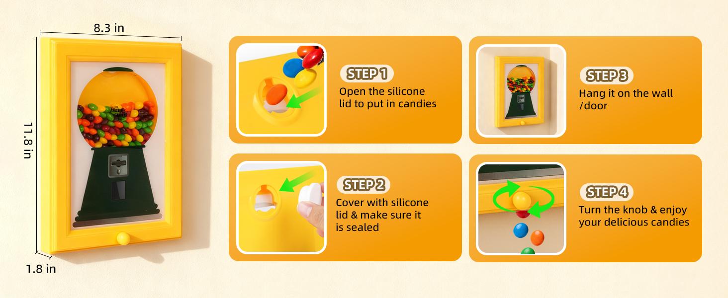 Candy Frame Dispenser For Wall, Hanging Candy Dispenser,Wall Mount Gumball Machine, Easy Restock, Perfect Festival Gift