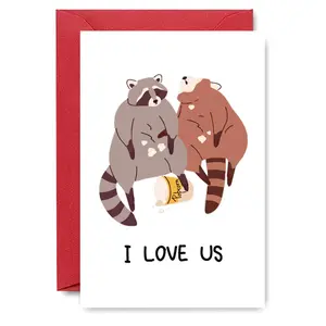 Cute Raccoon Couple Pattern Greeting Card, 1/3/50pcs Greeting Card with Envelope, Sweet Reminder Card for Boyfriend, Girlfriend, Husband, and Wives