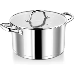 8 Quarts Cooking Stock Pot with Lid, Stainless Steel Stockpot Induction Pot for Soup, Tri-Ply Bottom & Clear Glass Lid & Double Handle, Dishwasher Safe