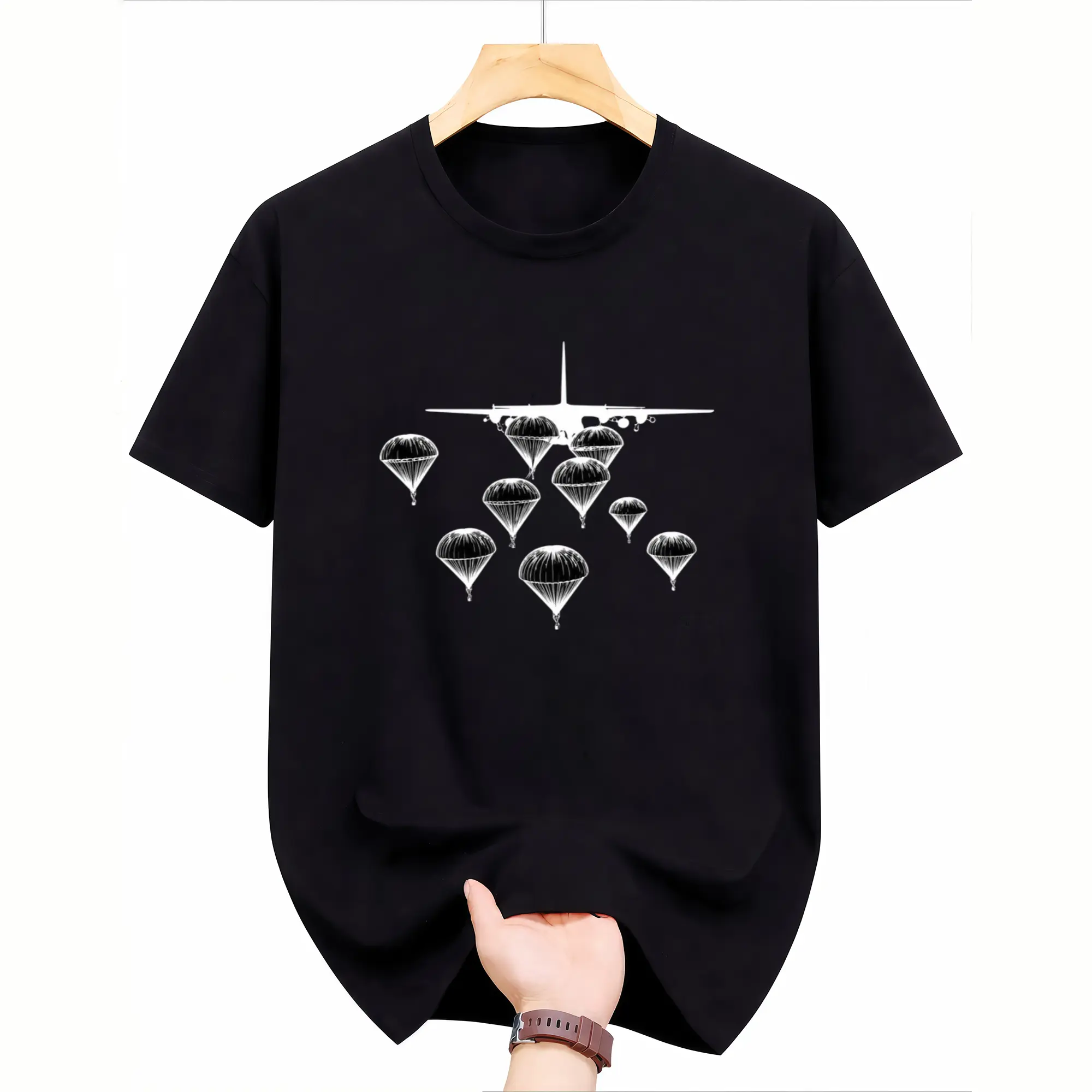 Men's Airborne Forces T-Shirt - All-Season Soft Breathable Cotton Paratrooper Patch Design Casual Round Neck Short Sleeve for Army, Airborne Regiment, Outdoor & Casual Attire