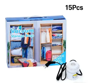 15-Piece Wired Portable Vacuum Cleaner Compression Bag Set with Air Pump for Travel Suitcase Space-Saving Clothing Zipper Bag Ideal for Home Organization
