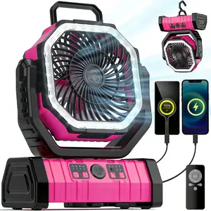 Pink 30000mAh Battery Operated Fan with LED Lantern, 2-in-1 Auto-Oscillating Portable Fan & Power Bank, High-Velocity Quiet Rechargeable Fan for Soccer Mom, Glamping, Gardening, Patio BBQ, Picnic, Hurricane Power Outage Emergency Gear, Mother's Day Gift