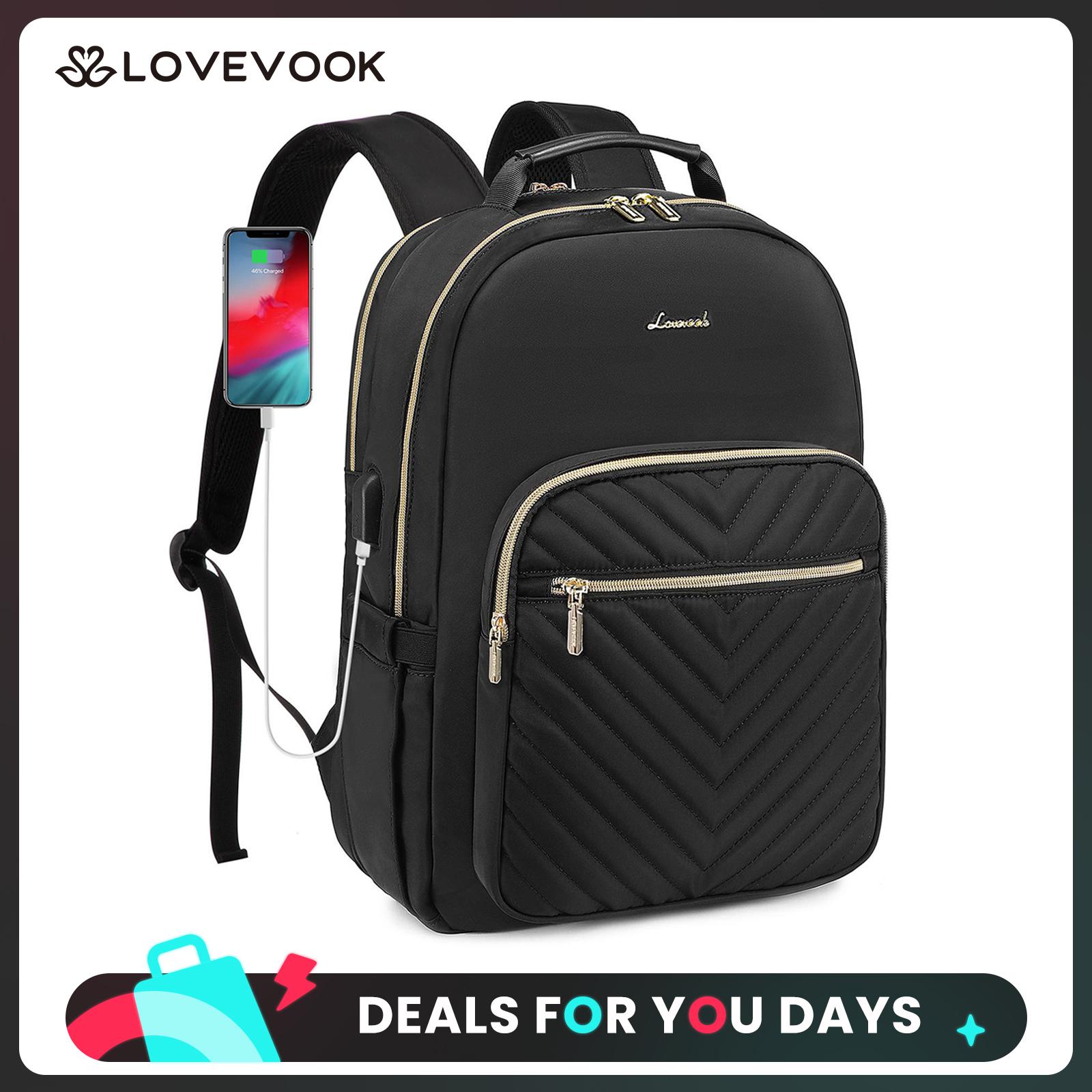 LOVEVOOK Laptop Backpack with USB Port,Quilted Casual Work Bags for Women with Laptop Compartment, Daypack College Business Teacher Computer Bag Travel Bags Laptop bag Carry on Backpack