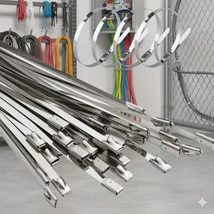 Heavy Duty 304 Stainless Steel Zip Ties, Industrial Corrosion Resistant Metal Hose Clamp Kits for Outdoor UV Protection, Pipe & Cable Locking Tool in Harsh Environment, Professional Construction Fastening Equipment