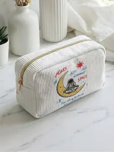 1 piece of 2D printed makeup bag with astronaut 'Space Exploration' pattern, large capacity design |suitable for all seasons/general use| fits daily skincare and various cosmetics | perfect for life and travel