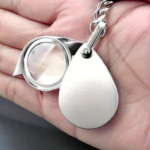 1pc Pocket Foldable Full Metal Keychain Mini Portable 10x Magnifier Keychain Reading Newspaper Elderly Children Appreciation Map Jewelry Spotlight Ignition