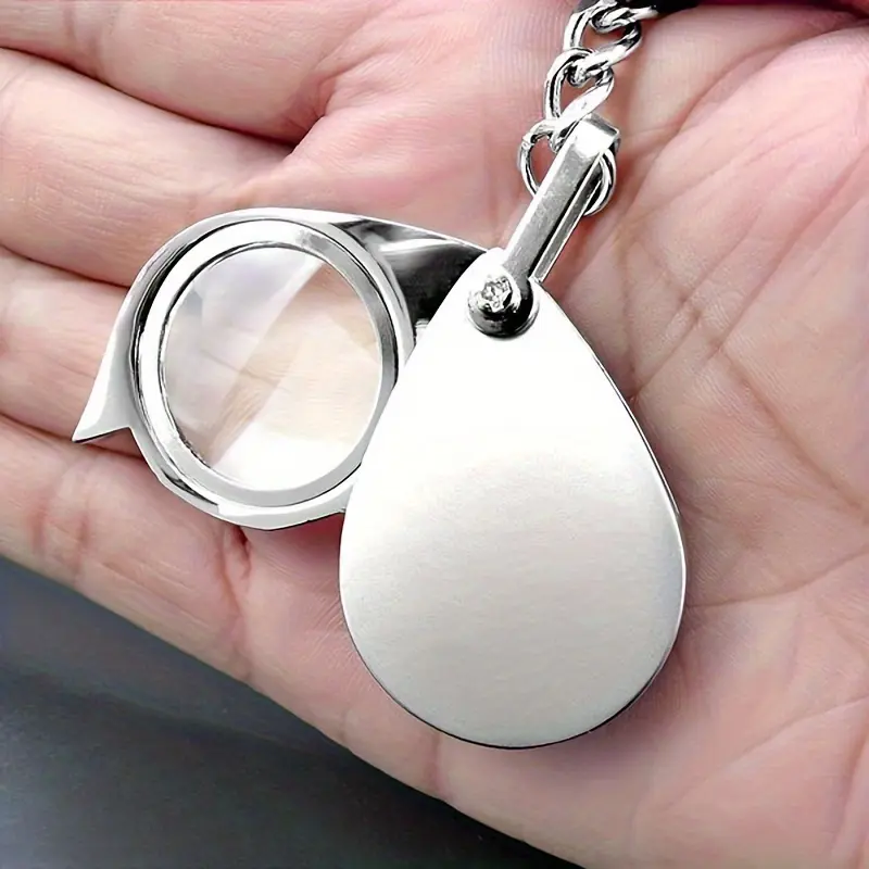 1pc Pocket Foldable Full Metal Keychain Mini Portable 10x Magnifier Keychain Reading Newspaper Elderly Children Appreciation Map Jewelry Spotlight Ignition
