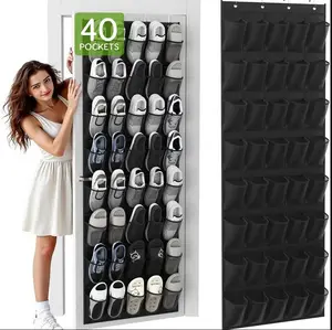 40 Over the Door Shoe Organizer Large Breathable Mesh Pockets Hanging Shoe Rack for Closet Black Behind Door Hanger Storage Holder Nonslip Hooks for Women Men Entryway Bedroom Utility Room
