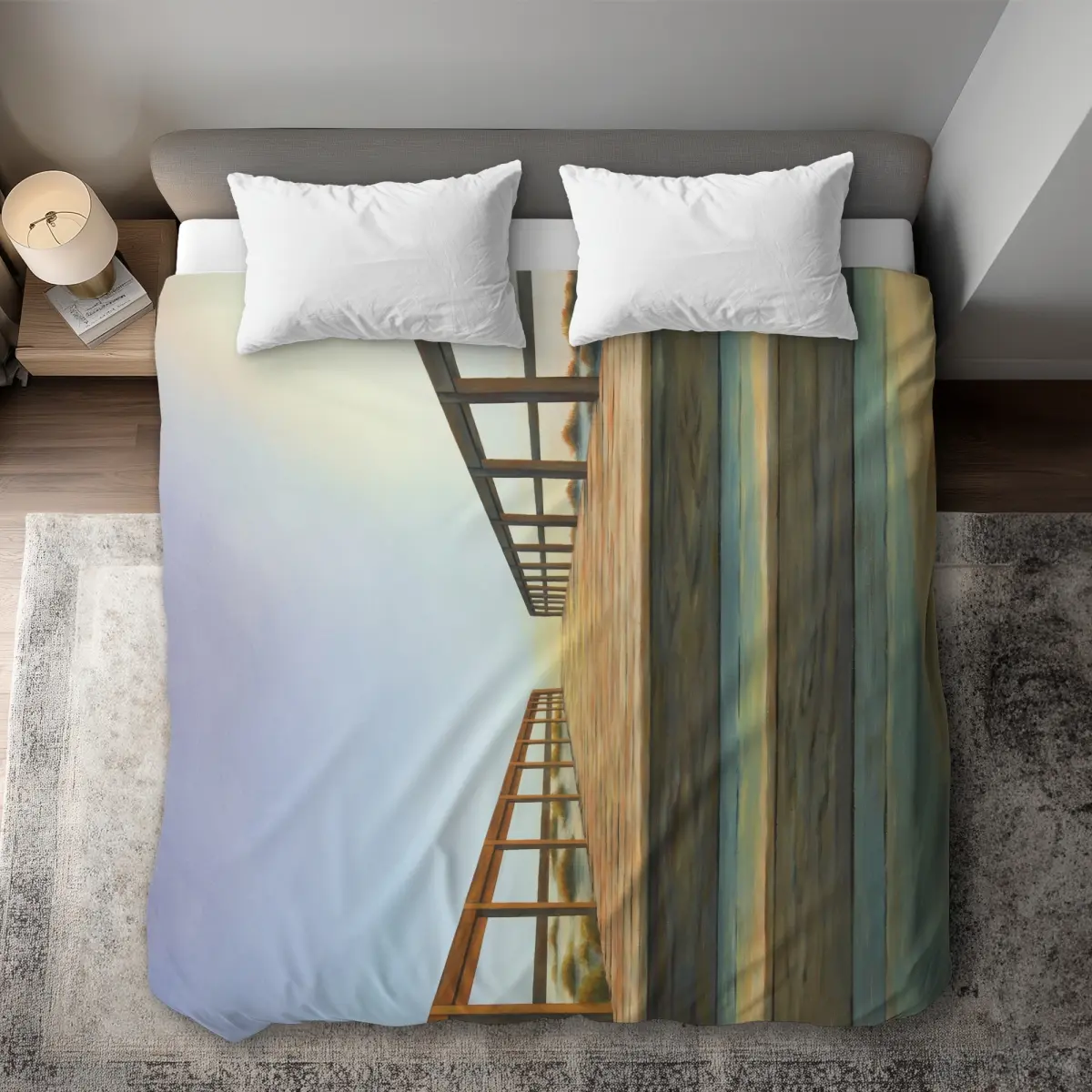 360 Stand King Size Duvet Cover - Footbridge Hygge Landscapes Design, Cozy Weighted Textile Bedding for Home Decor, Weight, Decorative Duvet Cover, Cozy Home Decor, Neutral, King Bed Setup