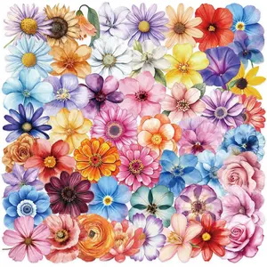 50PCS Flower PET Transparent Stickers Colorful Nature Waterproof Decorative Decals for Scrapbook DIY Crafts Album Bullet Journal Planner Water Bottles Phone Cases Laptops
