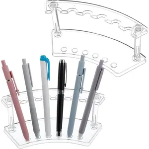 2 PCS Acrylic Pen Stand Pen Display Stands for Vendor Events Clear Rack Beaded Slots Display Eyebrow Makeup Brush Rack Organizer for School Office Home Store (Clear)
