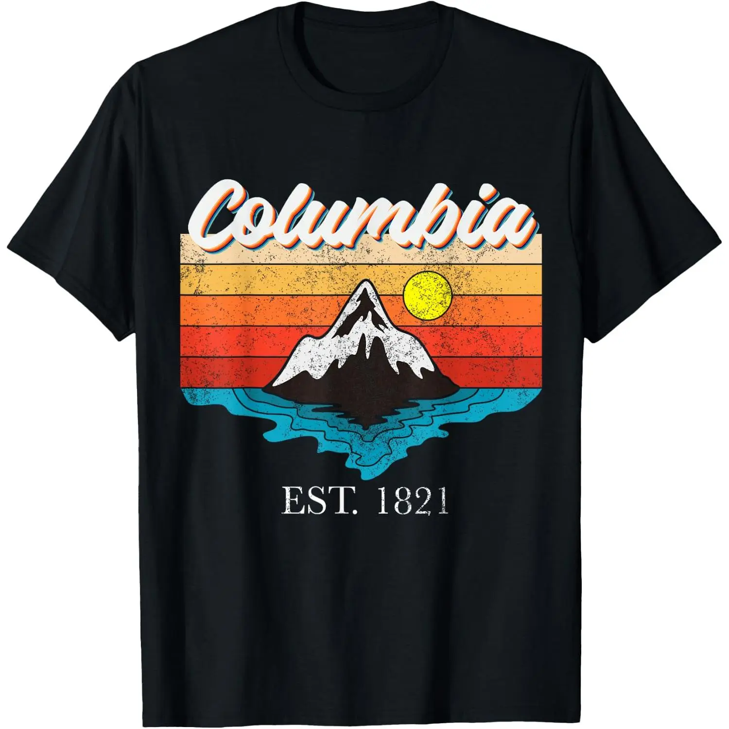Women's 100% Cotton Short-Sleeve Distressed Columbia Home Town Vintage Sunset T-Shirt, Casual Whimsical Holiday USA Vacation Top, Shortsleeve, Crew Neck, Large, Fashion, Graphic, Tshirt, Everyday